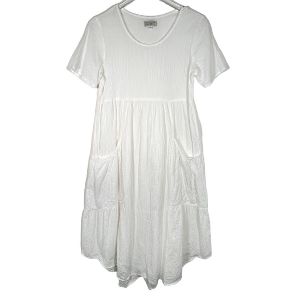 Rowie The Label Babydoll Tiered Dress S White Pockets Beach Summer Australian
